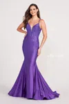 Ellie Wilde Ew120012 Beaded Long Formal Fitted Prom Gown In Purple