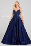 Ellie Wilde Ew121005 Long Ball Gown Metallic Prom Dress In Blue