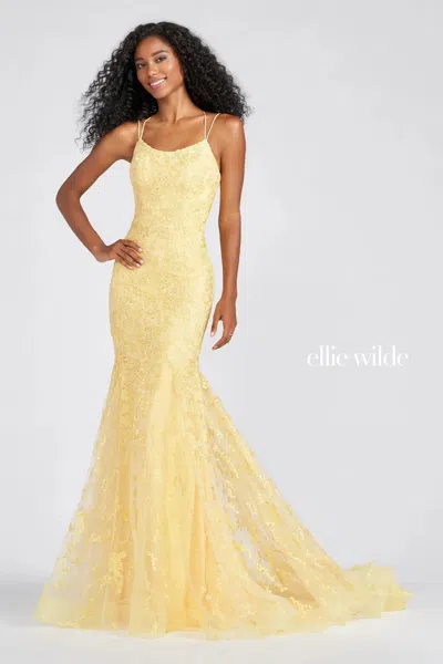 Ellie Wilde Ew122032 Fitted Long Formal Prom Dress In Yellow