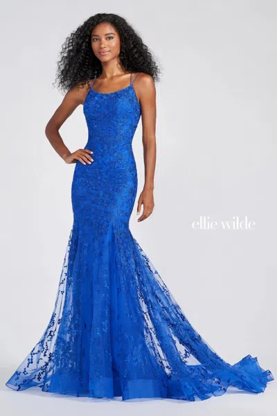 Ellie Wilde Ew122032 Prom Formal Fitted Evening Long Gown In Blue