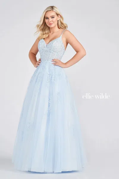 Ellie Wilde Ew122076 Long Ball Gown Prom Dress In Blue