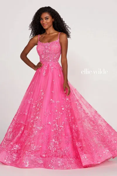 Ellie Wilde Ew122109 Long Pocket Ball Gown Prom Dress In Pink