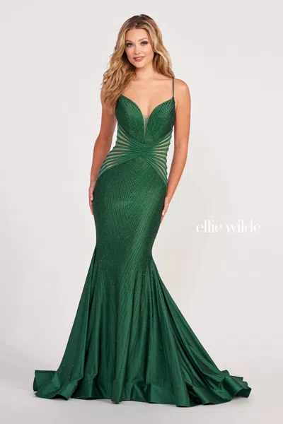 Ellie Wilde Ew34002 Beaded Mermaid Long Formal Prom Dress In Green