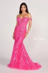 Ellie Wilde Ew34007 Long Mermaid Formal Sequin Prom Dress In Pink