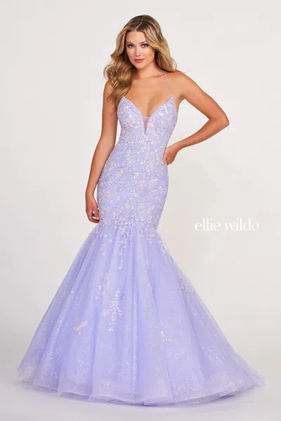 Ellie Wilde Ew34011 Prom Mermaid Glitter Long Formal Gown In Purple