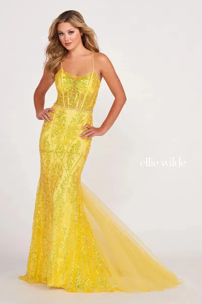 Ellie Wilde Ew34023 Long Glitter Formal Mermaid Prom Dress In Yellow