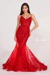 Ellie Wilde Ew34030 Prom Glitter Mermaid Formal Evening Dress In Red