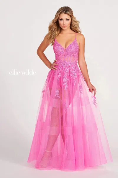 Ellie Wilde Ew34032 Prom Formal Evening Long Gown In Pink