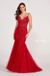 Ellie Wilde Ew34033 Beaded Mermaid Long Formal Glitter Prom Dress In Red