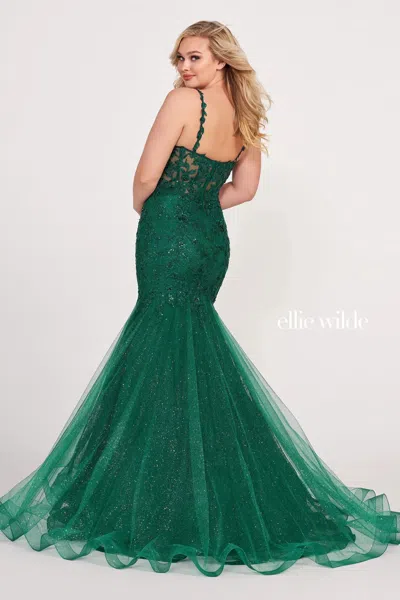 Ellie Wilde Ew34085 Long Mermaid Beaded Prom Formal Dress In Green