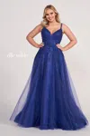 Ellie Wilde Ew34086 Prom Long Formal Pocket Evening Gown In Blue