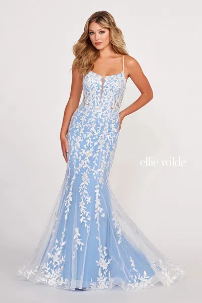 Ellie Wilde Ew34090 Mermaid Long Prom Dress In Blue