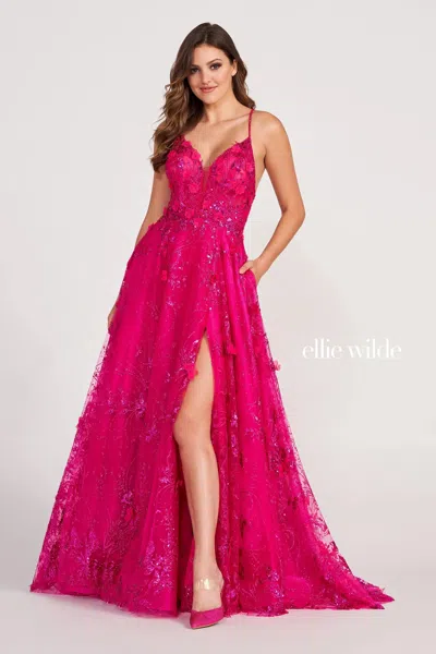 Ellie Wilde Ew34102 Long Formal Pocket Ballgown Prom Dress In Pink