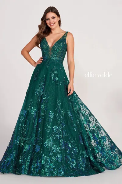Ellie Wilde Ew34105 Formal Pocket Ballgown Long Prom Dress In Green