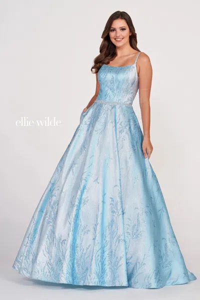 Ellie Wilde Ew34106 Pocket Ballgown Long Prom Dress In Blue