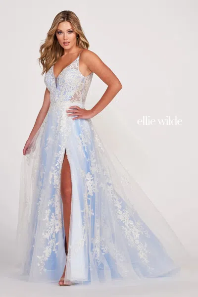 Ellie Wilde Ew34107 Ballgown Long Prom Dress In Blue
