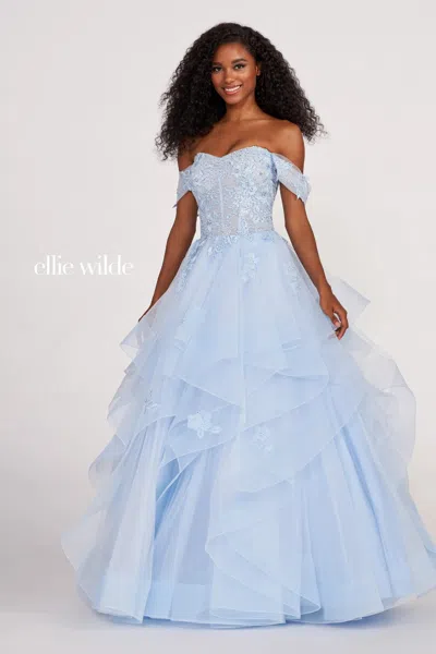 Ellie Wilde Ew34108 Formal Long Prom Dress In Blue