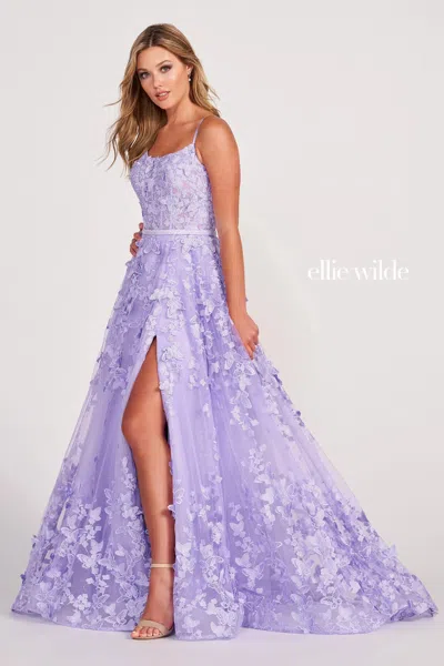 Ellie Wilde Ew34109 Long Formal A Line Dress In Purple