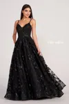 Ellie Wilde Ew34119 A Line Long Prom Dress In Black