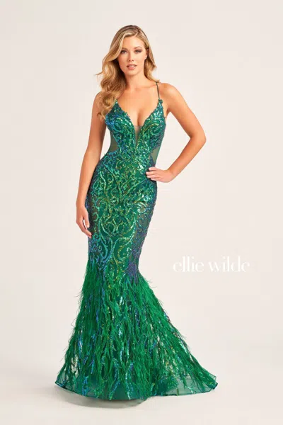 Ellie Wilde Ew35006 Prom Long Fitted Formal Evening Dress In Green