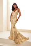 Ellie Wilde Ew35011 Mermaid Prom Long Formal Gown In Gold