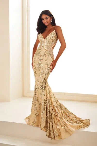 Ellie Wilde Ew35011 Mermaid Prom Long Formal Gown In Gold