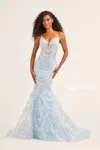 Ellie Wilde Ew35013 Prom Fitted Formal Glitter Long Gown In Blue