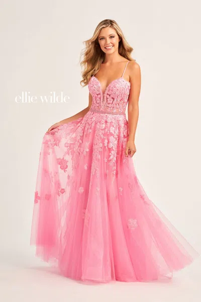 Ellie Wilde Ew35016 Formal Glitter Prom Long Gown In Pink