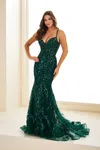 Ellie Wilde Ew35039 Fitted Formal Glitter Prom Long Gown In Green