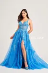 Ellie Wilde Ew35047 Prom Long Glitter Ball Gown In Blue