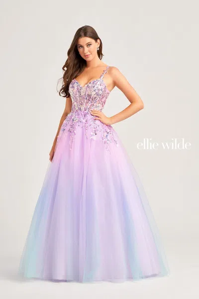 Ellie Wilde Ew35055 Long Ball Gown Glitter Prom Dress In Pink