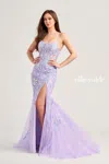Ellie Wilde Ew35057 Long Formal Beaded Applique Prom Gown In Purple