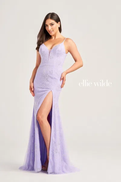 Ellie Wilde Ew35062 Formal Fitted Slit Long Prom Gown In Blue