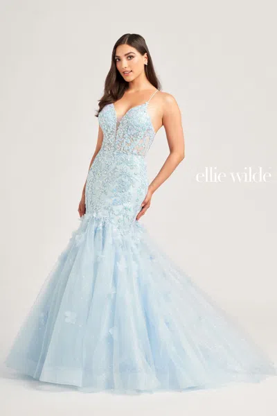 Ellie Wilde Ew35080 Long Mermaid Formal Sequin Prom Gown In Blue