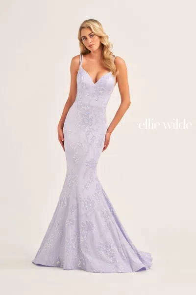 Ellie Wilde Ew35083 Prom Fitted Long Formal Gown In Purple