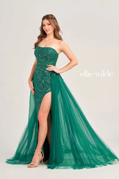 Ellie Wilde Ew35085 Prom Long Fitted Overskirt Formal Dress In Green