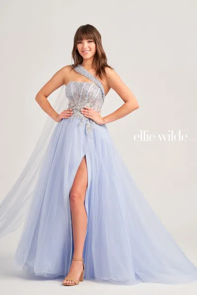 Ellie Wilde Ew35090 Prom Long Beaded Ball Gown In Purple