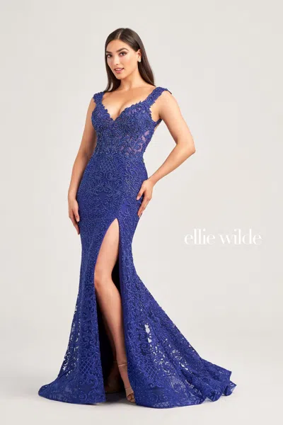 Ellie Wilde Ew35091 Prom Long Fitted Formal Gown In Blue