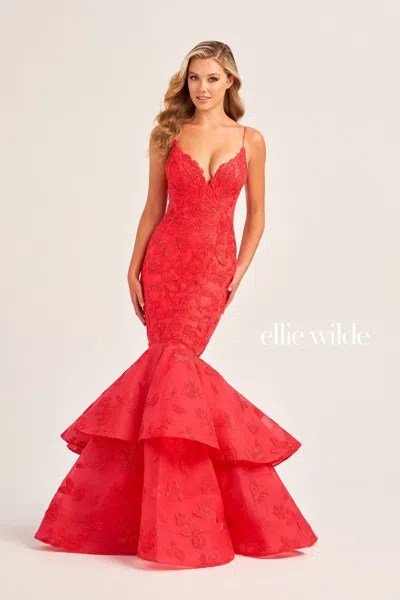 Ellie Wilde Ew35092 Mermaid Long Formal Prom Gown In Red