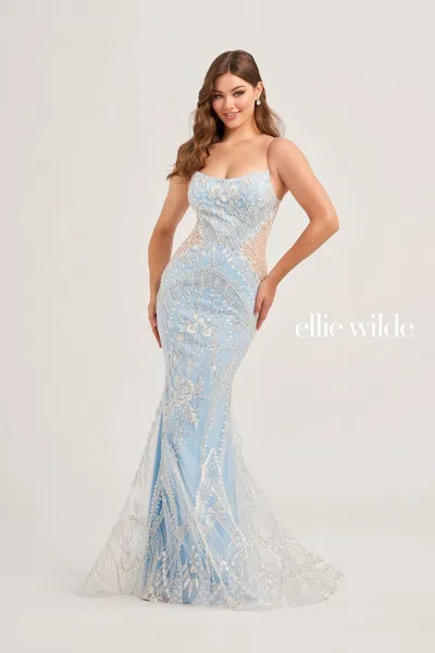 Ellie Wilde Ew35097 Long Fitted Sequin Formal Prom Dress In Blue