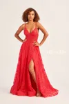 Ellie Wilde Ew35103 Long Formal Glitter Evening Prom Dress In Red