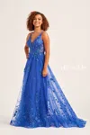 Ellie Wilde Ew35105 Prom Long Formal Glitter Evening Gown In Blue