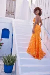Ellie Wilde Ew35109 Formal Fitted Sequin Prom Long Gown In Orange