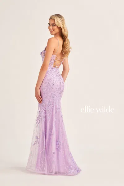 Ellie Wilde Ew35110 Long Fitted Formal Overskirt Prom Gown In Purple