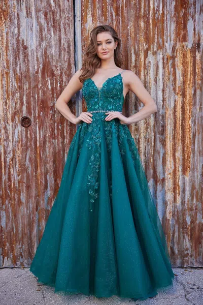 Ellie Wilde Ew35113 Long Glitter Ball Gown Prom Dress In Green
