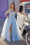Ellie Wilde Ew35118 Prom Ball Gown Glitter Formal Long Dress In Blue