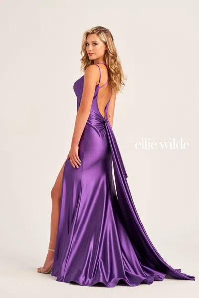 Ellie Wilde Ew35212 Long Formal Fitted Slit Prom Dress In Purple