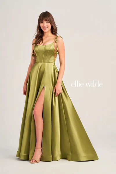 Ellie Wilde Ew35215 Formal Long A Line Slit Prom Dress In Green