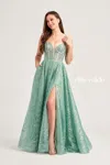Ellie Wilde Ew35216 Long Beaded Formal Pocket Prom Dress In Green