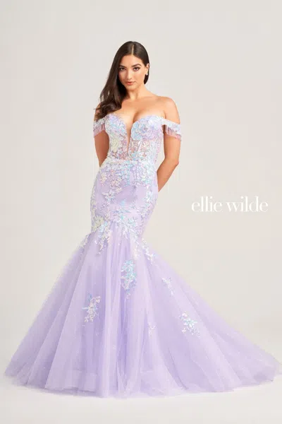 Ellie Wilde Ew35219 Long Mermaid Glitter Evening Prom Gown In Purple